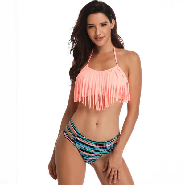 

бикини середина талии мама младенца matching oufits полосатый мать дочь swimsuits семьи смотри мама и мне одежду кисточками купальники, Blue