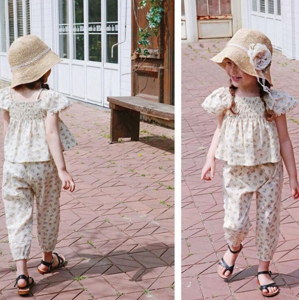 

2020 korea style girls printed ruffles pants cotton summer fashion girls pants 2-7t hv598, Blue