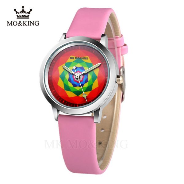

2020 cartoon kaleidoscope pattern quartz boy leather children watch pink girl holiday gift clock relogio kol saati relojes reloj, Blue