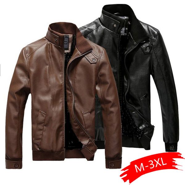 

2019 новая мода осень мужской кожаный пиджак плюс размер 3xl черный коричневый mens стенд воротник пальто кожаные куртки велосипедиста, Black;brown