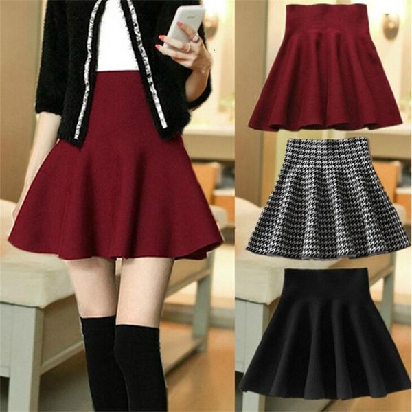 

plus size pleated skirt new 2015 autumn winter short skirts woman high waist knitting woolen skirt female 028, Black