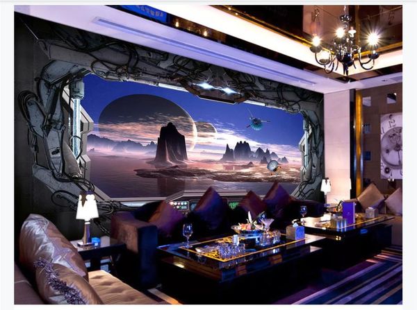 

custom p wallpaper for walls spaceship starry universe 3d living room tv sofa background wall mural papel de parede