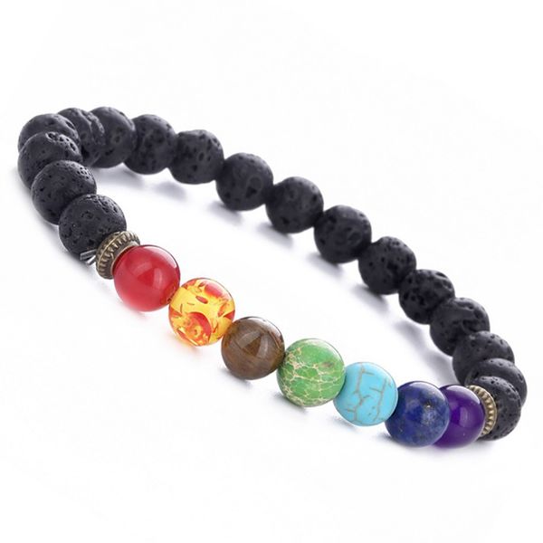 

simple design handmade chakra beaded strand bracelet jewelry 7 colors 8mm bead bracelets for promotion sale, Black