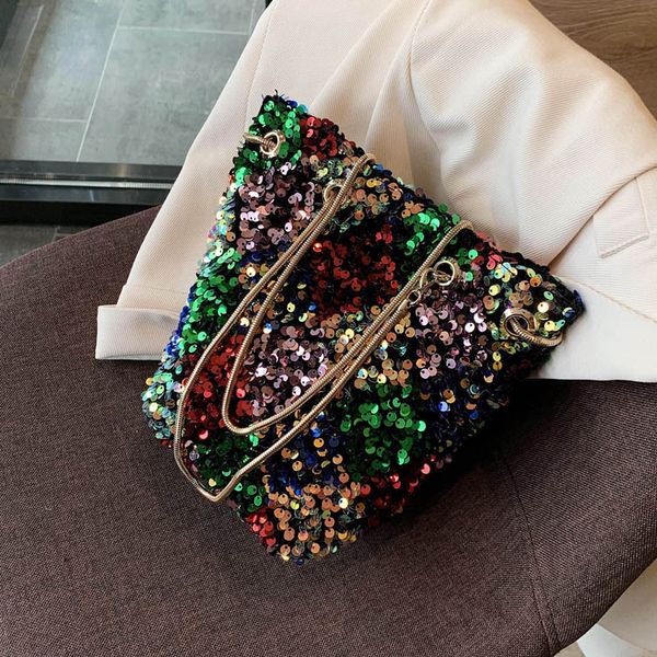 

super glitter sequin handbag female large capacity tote bucket bag sparkling shoulder bags fashion crossbody bag for women