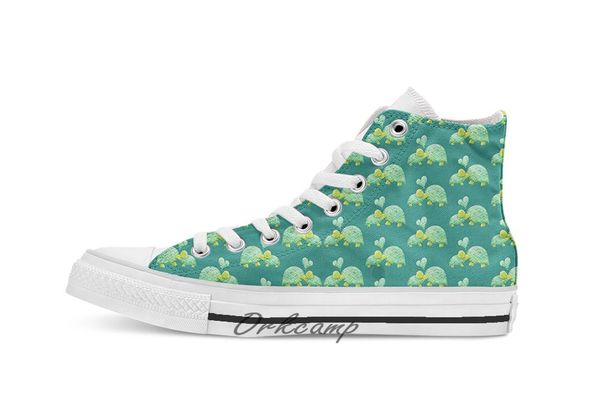 

sweet turtle hugs with heart in teal lime green and turquoise custom casual high lace-up canvas shoes sneakers drop shipping