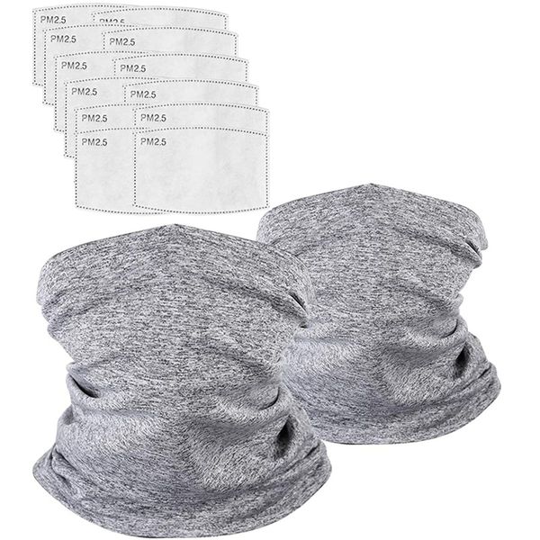 

2 pcs head neck gaiter face scarf mask bandana scarf with 100 pcs carbon filters for outdoor sports, Black