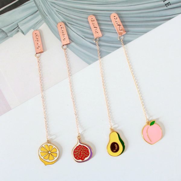 

4 pcs/set creative peach colorful fruit series metal pendant bookmark book holder message card gift stationery