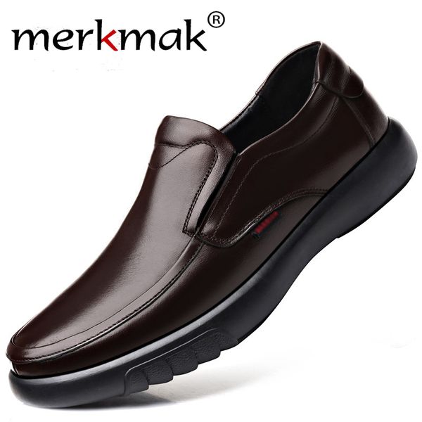 

merkmak 2019 men's genuine leather shoes big size 38-47 slip-on loafers men leather casual shoes fashion winter warm footwear, Black