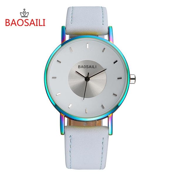 

baosaili brand 2019 new simple style women watches leather watchband round dial quartz clock zegarek damski, Slivery;brown
