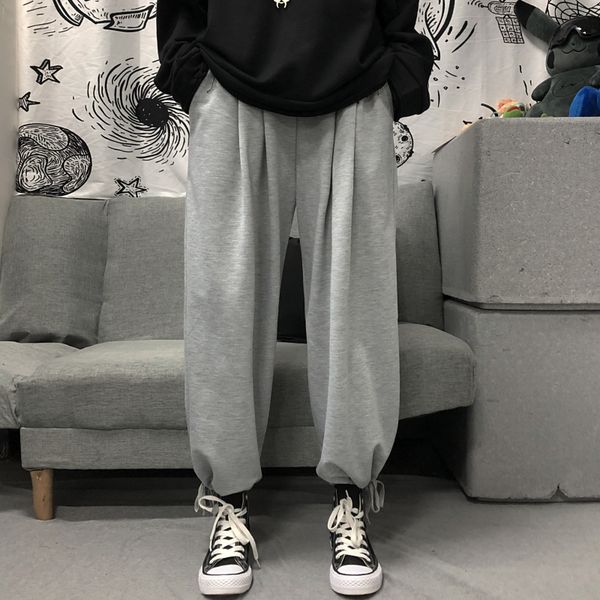 

high waist loose ladies wide legs pants hip streetwear retro drawstring pants women casual long sweatpants, Black;white