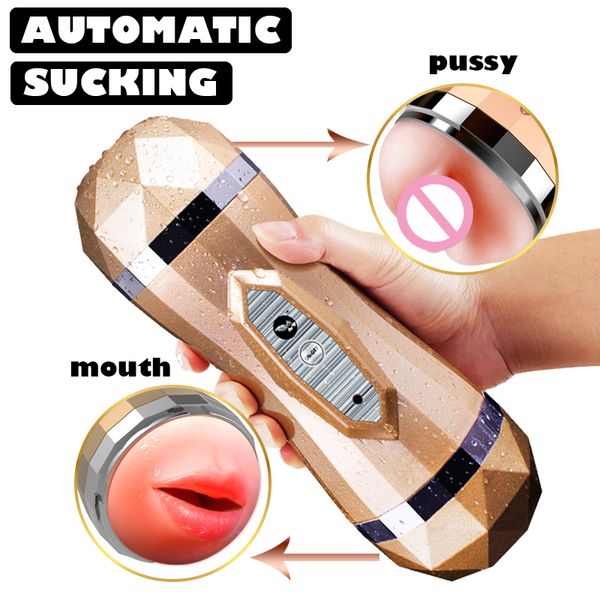 Masculino Masturbador Vibrador Real Vagina para Homens Silicone ToyCan SoundDeep Garganta Buceta Boca Dupla Sex Toys para Adulto Suck Man Y191216