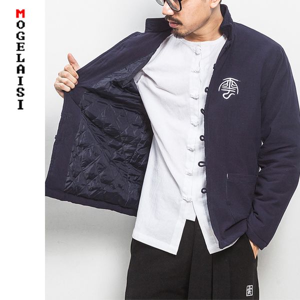 

winter jacket men chinese style parka overcoat outerwear coats cotton warm men embroidery jacket chaqueta hombre 5xl b375-y04, Black