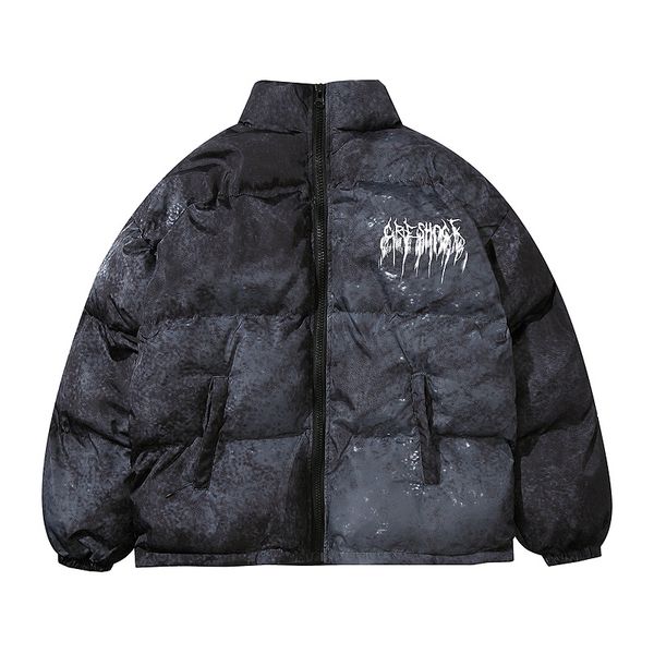

european and american high street vintage parkas gradual change printing stand collar parkas winter trend brand cotton coat, Black