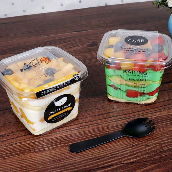 

clear cake box transparent square mousse plastic cupcake boxes with lid yoghourt pudding wedding party supplies packing box ffa3160