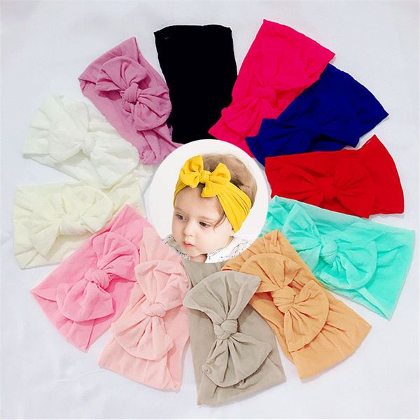 

new europe fashion infant baby nylon headband bowknot head band kids wide hair band children princess soft headwear 12 colors 15143, Slivery;white