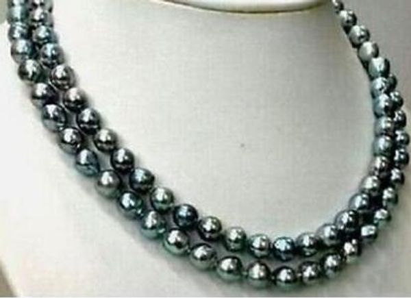 

>>>> noble 9-10mm freshwater green peacock pearl necklace 14k, Silver