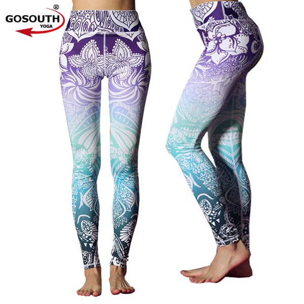 

women high waist jogging yoga pants high waist floral printed sports leggings purple blue ombre women's tracksuit f-16, White;red