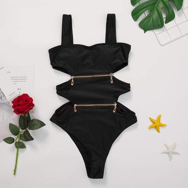 

2020 one-piece slim with zipper 2020 one-piece slim swimsuit with bikini swimsuit bikini zipper, White;black