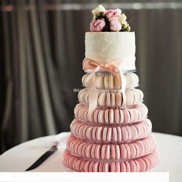

6 ярусы macaron tower миндальное display stand baby shower день рождения торт украшение товары свадебное украшение transparent быстрый кораб