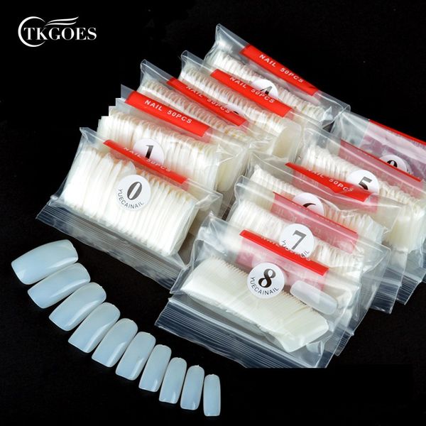 

tkgoes 500pcs/pack acrylic nails natural french nail tips acrylic nail art tips full cover false nails uv gel finger, Red;gold