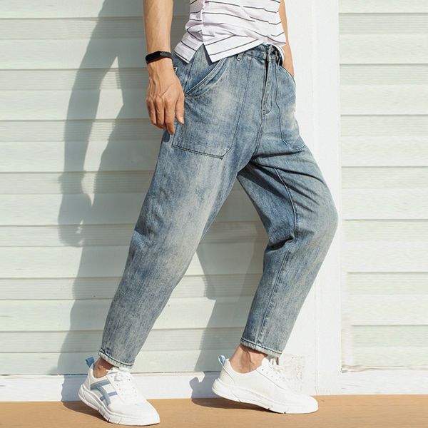 

mens designer washed wide-legged jeansmr85, Blue
