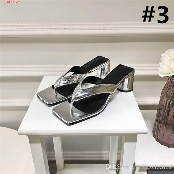 

womens latest spring and summer flip-flops thick high heel square head patchwork leather slippers modern womens sandals,with box 34-41, Black