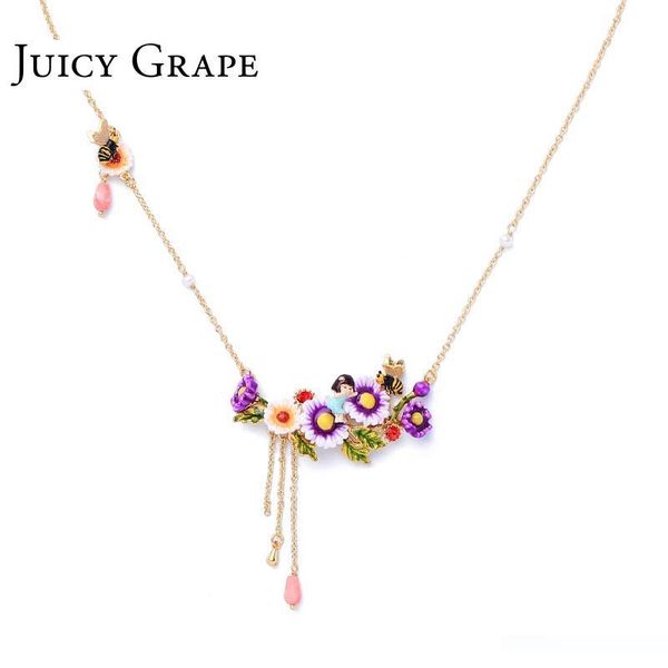 

сочный виноград ручной росписью эмалью глазурью ромашку воды волна цепь гем кулон для девочки подарок на день рождения, Silver