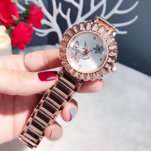 

платье роскошные женщины часы top бренда rhinestone окантовка 35мм цветок набор из нержавеющей стали наручные часы полосы кварцевые часы для, Slivery;brown