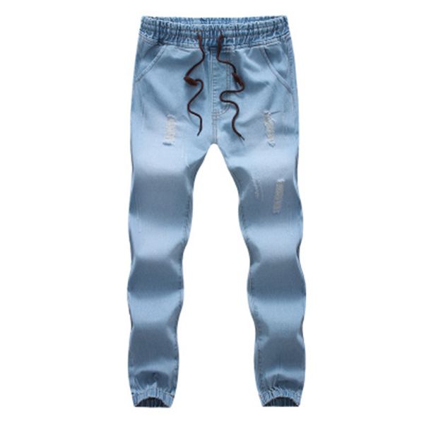 

new arrivals 2017 men's denim jeans mens blue holes trousers casual ankle length slim fit cross-pants male cowboy feet -5xl