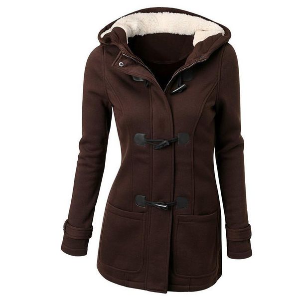

women causal coat new spring autumn women's overcoat female hooded coat zipper horn button outerwear jacket casaco female fit, Black;brown