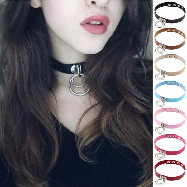 

qiming leather choker necklace women harajuku kawaii silver metal fashion turkish jewelry punk gothic necklace for girls, Golden;silver
