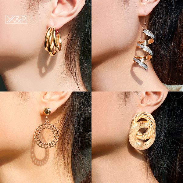 

x&p 2019 new fashion vintage women's earrings gold silver big geometry metal drop earrings for women statement kolczyki jewelry