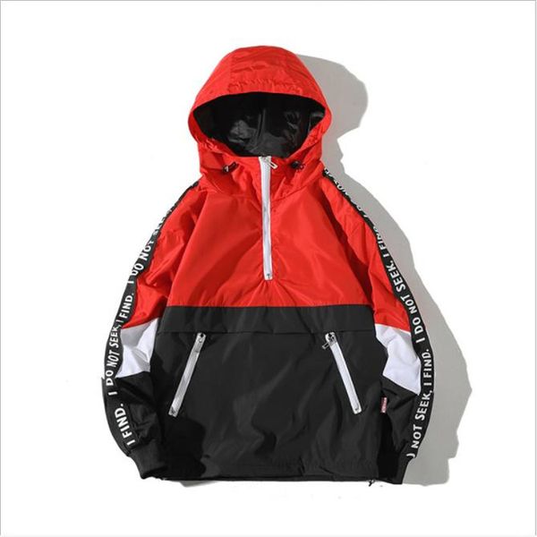 

hip hop mens hooded windbreaker jacket autumn 2019 casual vintage color block loose track hoodie jacket coats streetwear hiphop, Black;brown