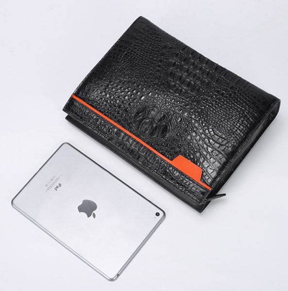 

hujingsha manbag новая крокодиловая кожа повседневная коммерческая кожа аллигатора клатч молния clash color мужская сумка c