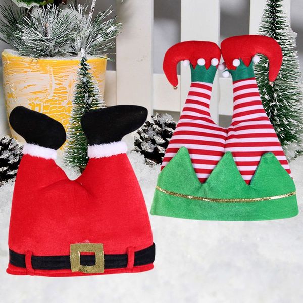 

novelty funny 3d christmas santa pants hat elf upside legs cap xmas costume prop f3md