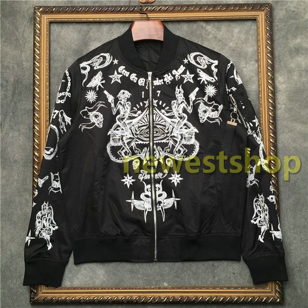 

2020 new designer brand jacket mens 17 star skeleton totem print coat sportswear jacket mens zipper baseball suit clothes outerwear coat, Black;brown