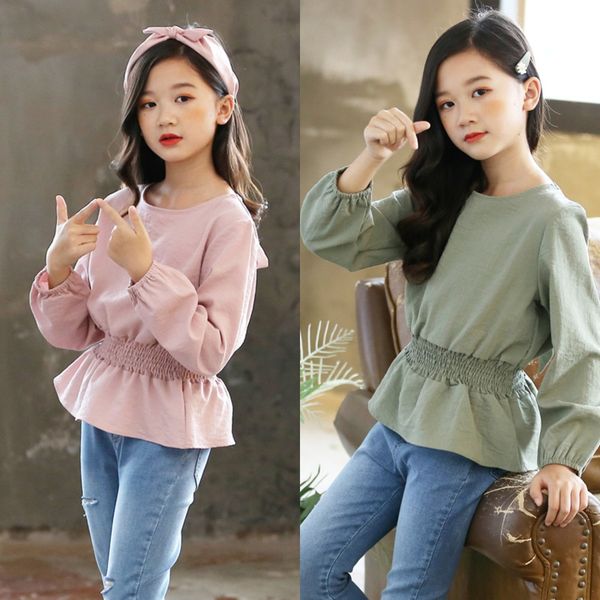 

girls long sleeve 2020 cotton linen doll shirt waist doll shirt children's foreign style parent-child suit, White;black
