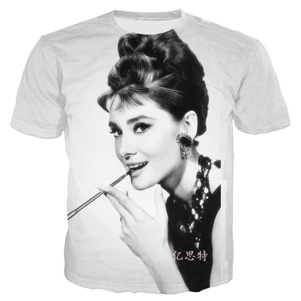 

audrey hepburn black and white 3d digital print t-shirt2, White;black