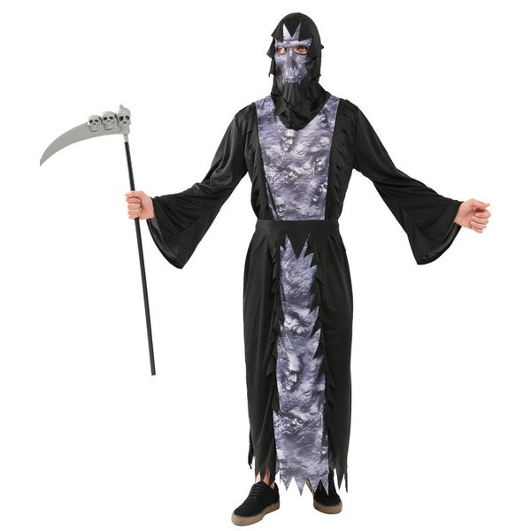 

men devil demon costume scary monster azrael death grim reaper costumes halloween purim party carnival masquerade cosplay, Black;red