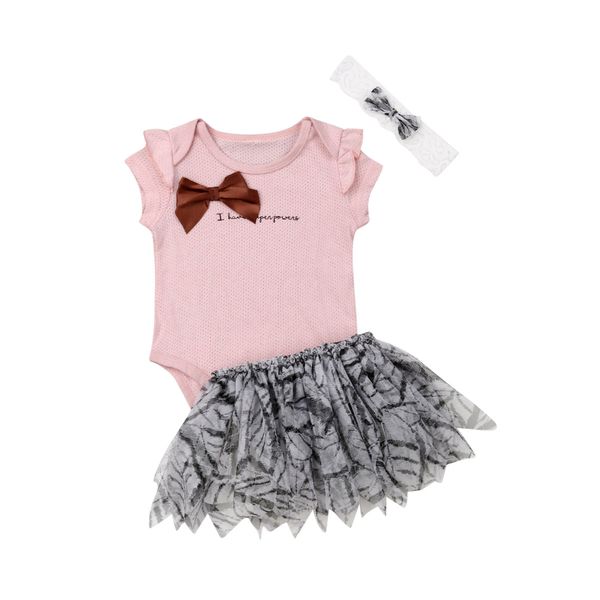 

3PCS Newborn Baby Girl Clothes Romper Jumpsuit+Tutu Skirt+Headband Outfit Set