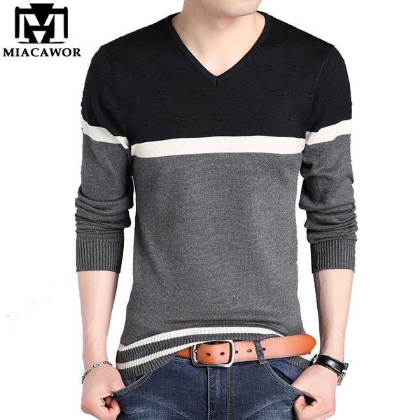 

new 2018 autumn winter wool sweaters men slim fit pullover men v-neck knitted sweater pull homme y071, White;black
