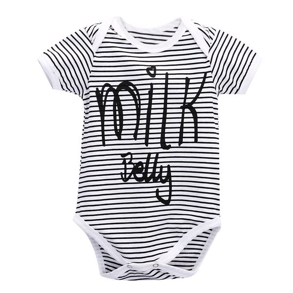 

2017 newborn baby kids boy girl short sleeves letter milk belly striped bodysuit jumpsuit one-peice casual summer clothing ss, White