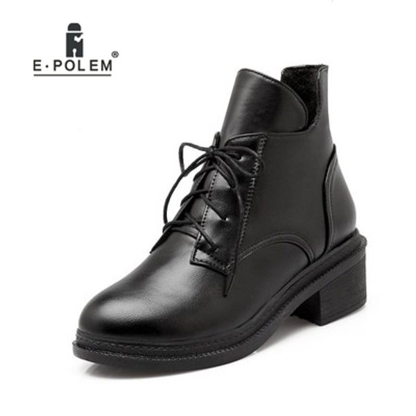 

new arrival winter boots women ankle boots leather shoes lace up round toe shoes, Black
