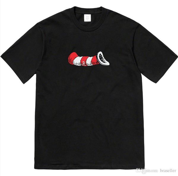 

19ss brand new sweatshirt hip-hop cat in hat printing designer short sleeve mens womens t-shirt cotton bottoming shirt, White;black