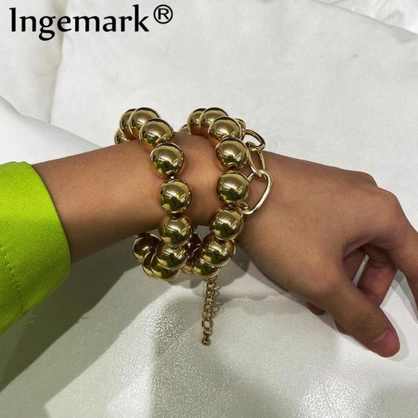 

ingemark gypsy vintage big beaded chain bracelets set for women charm boho adjustable bracelet bangle men couple hand jewelry, Black