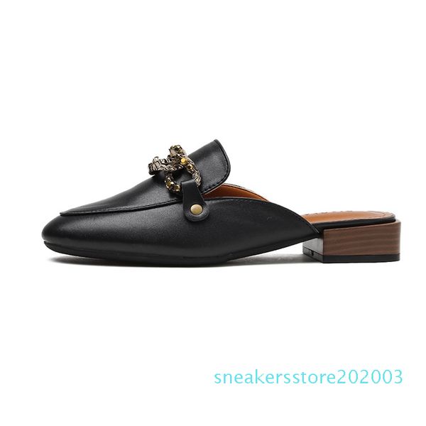 

closed toe mule women low heel slipper metal decoration shoes slides casual slip on loafers mules sandalias mujer black beige s03