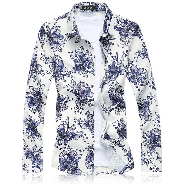 

2019 floral shirt men chemise homme mens shirts -5xl 6xl 7xl c6160 camisas social masculina, White;black