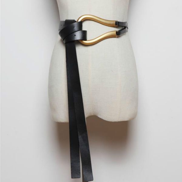 

fashion u-shaped soft faux leather belts personality double layer waistbands shirt knotted belt long straps, Black;brown