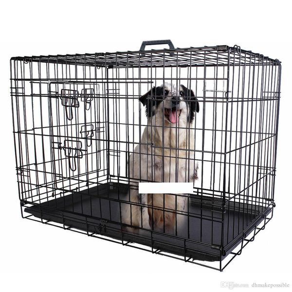 

24'' 2 doors wire folding pet crate dog cat cage suitcase kennel playpen with tray