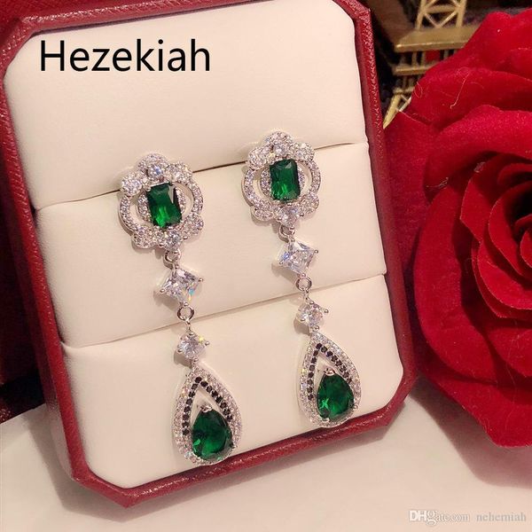 

hezekiah s925 silver earrings personality green women's eardrop dance party superior quality tassel green zircon female, Golden
